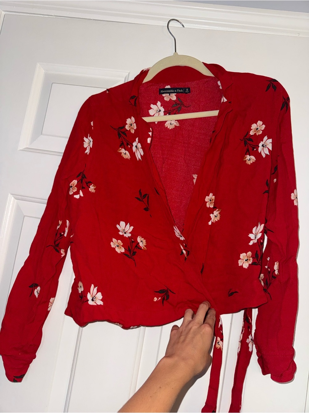 Abercrombie & Fitch Red Floral Wrap Blouse